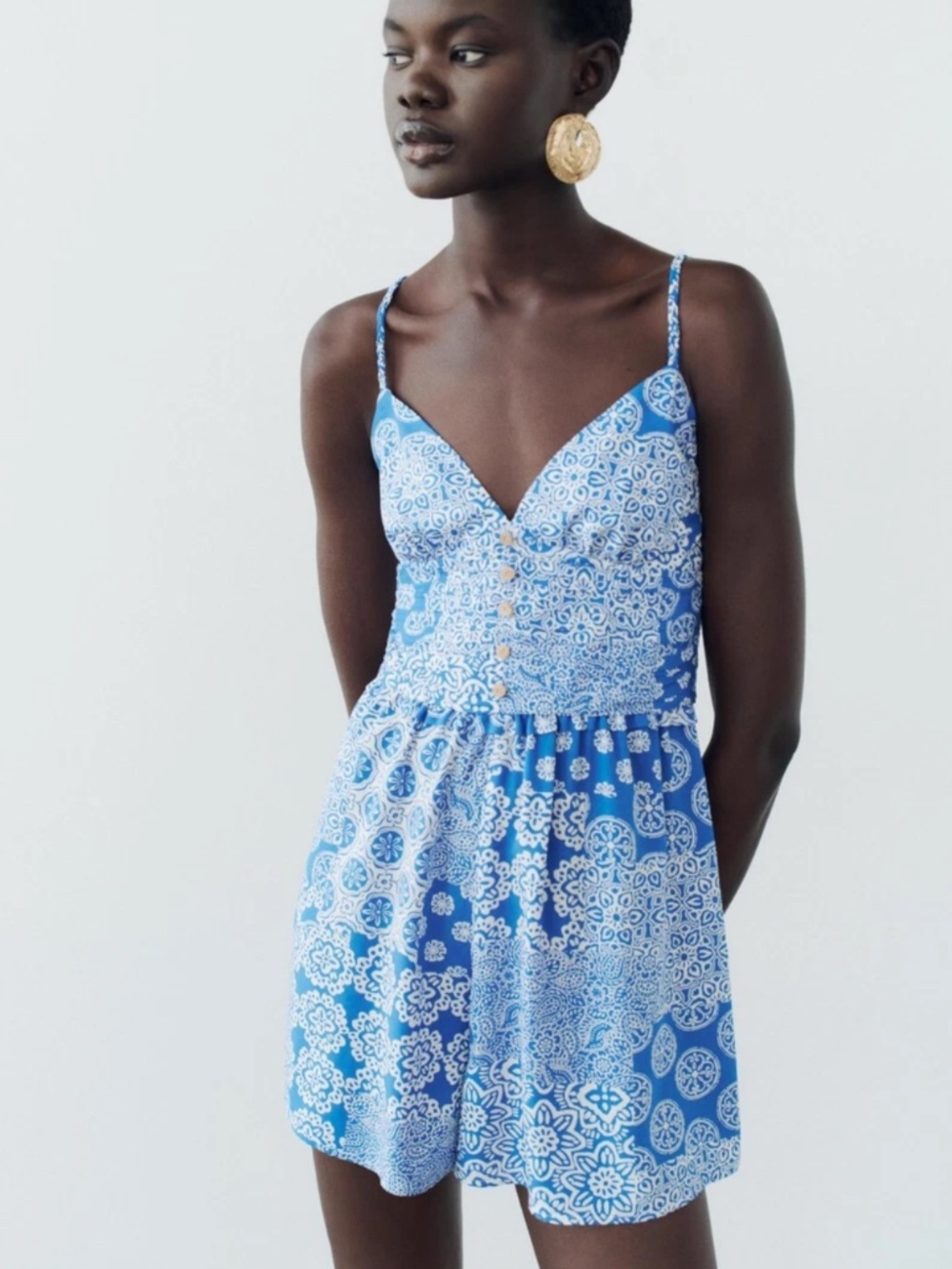 Zara blue and white sleveless romper